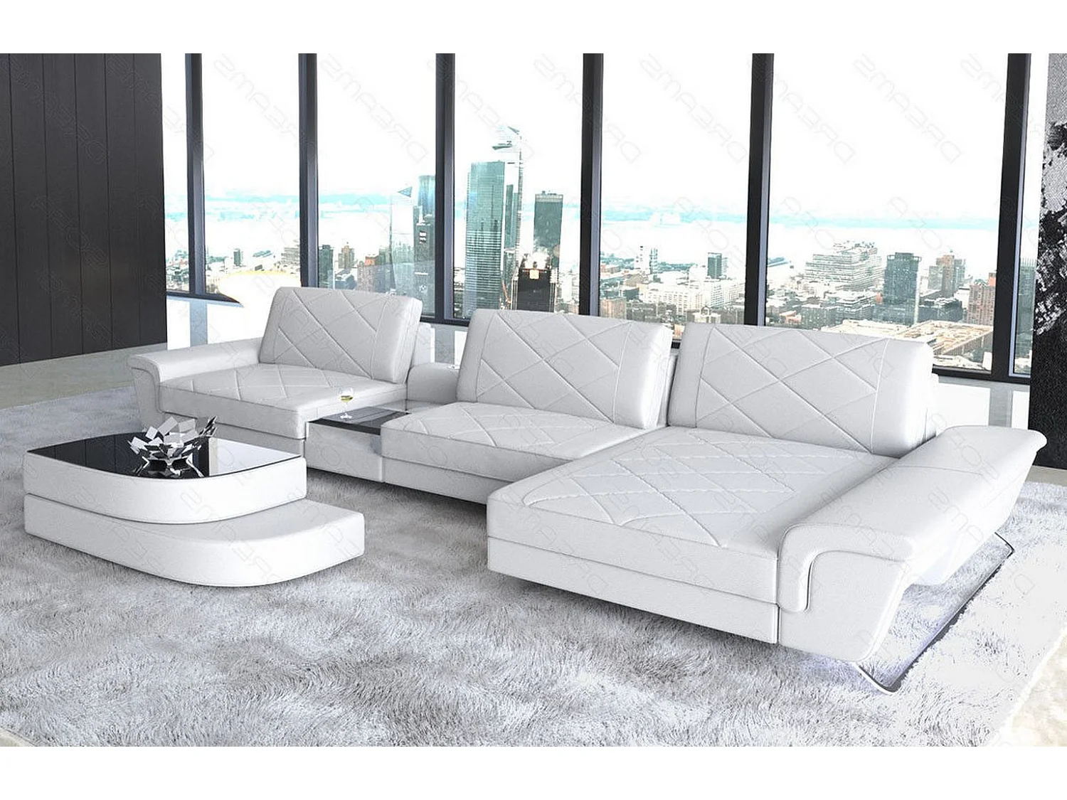 Ledersofa Bari L Ledermix Weiß Rechts