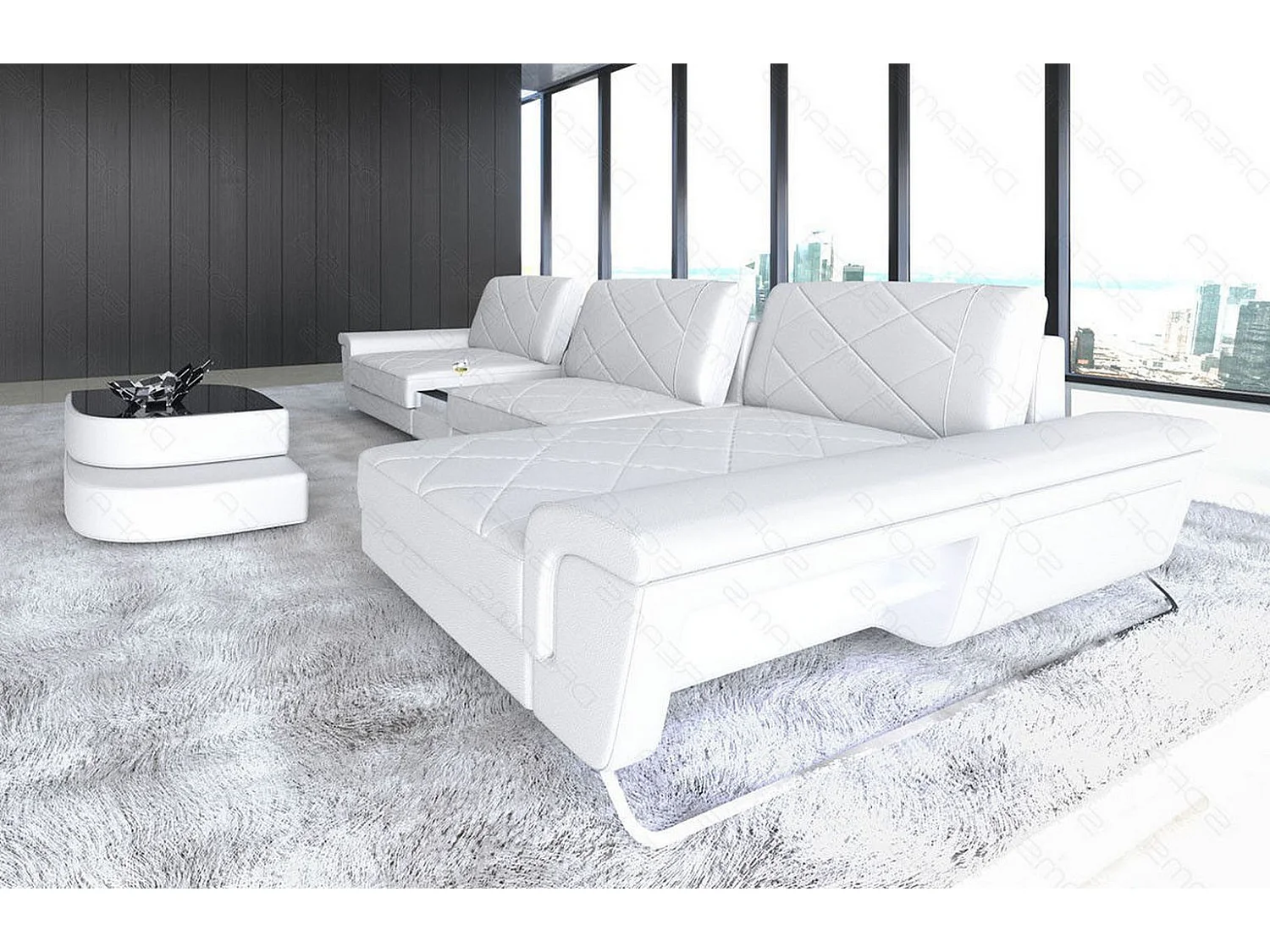 Ledersofa Bari L Ledermix Weiß Rechts