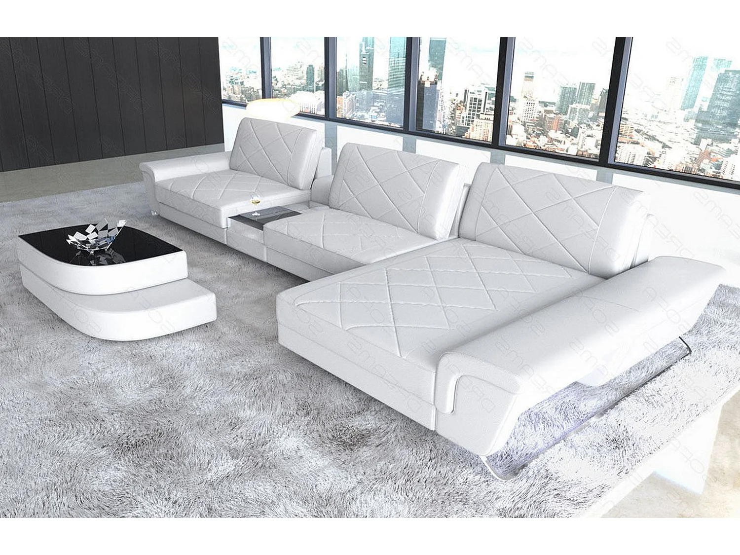 Ledersofa Bari L Ledermix Weiß Rechts