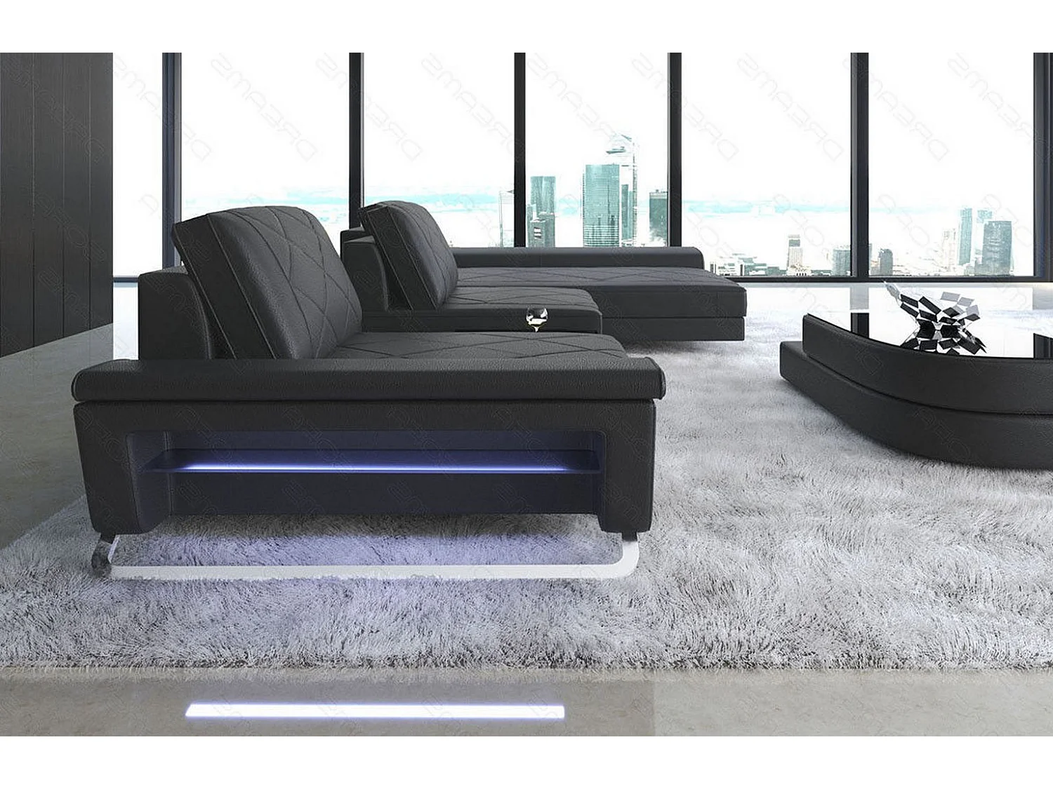 Ledersofa Bari L Kunstleder Schwarz Rechts