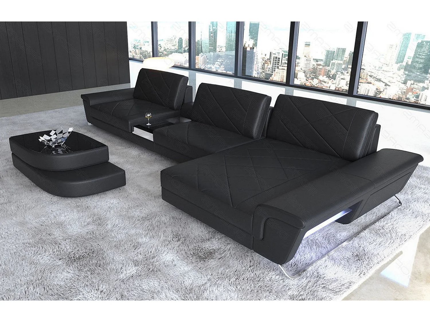 Ledersofa Bari L Kunstleder Schwarz Rechts