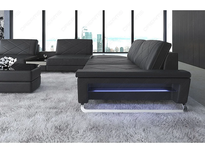 Sofa Bari U XXL Leder Ledermix Schwarz Links