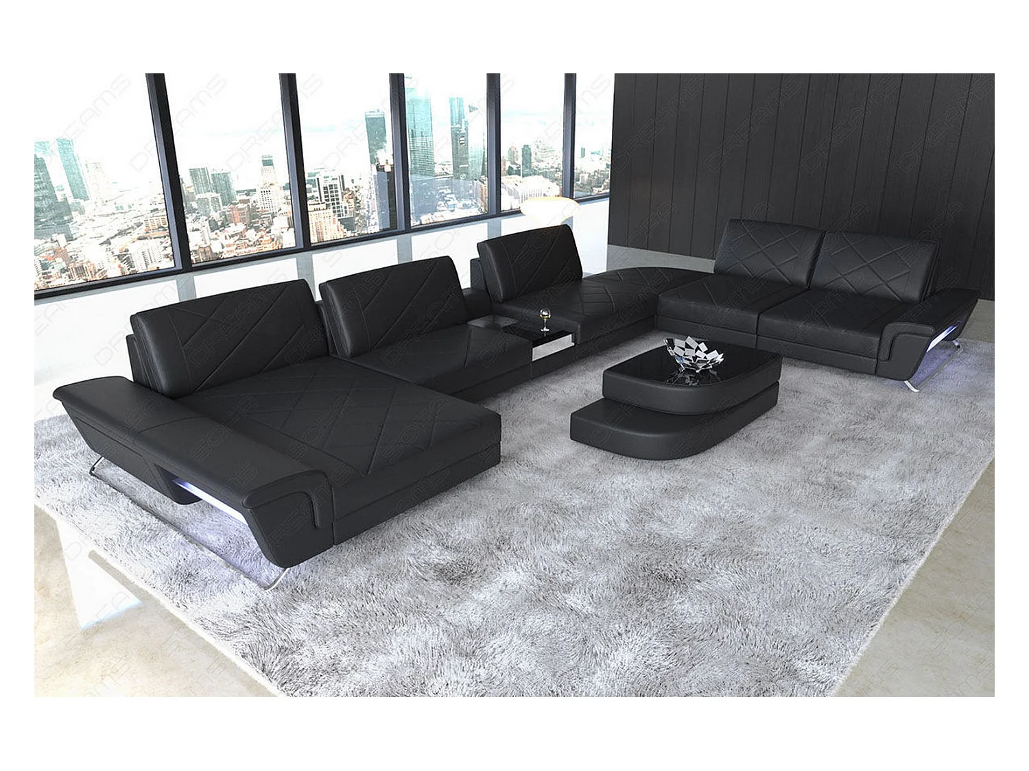 Sofa Bari U XXL Leder Ledermix Schwarz Links