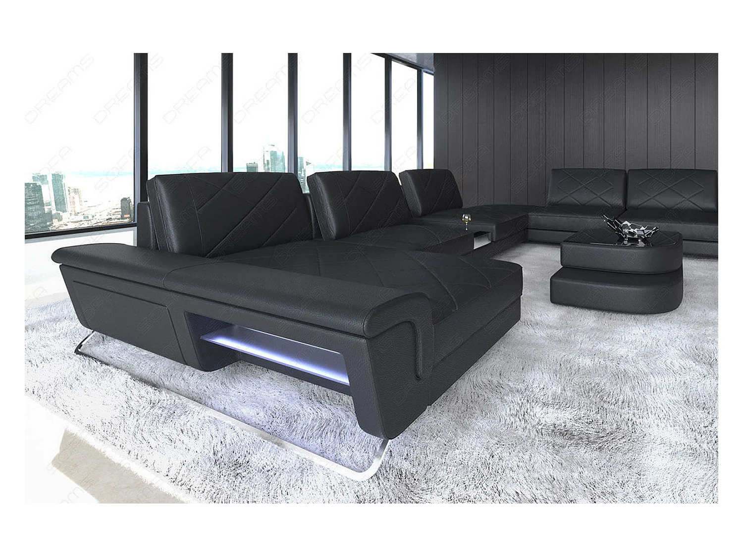 Sofa Bari U XXL Leder Ledermix Schwarz Links