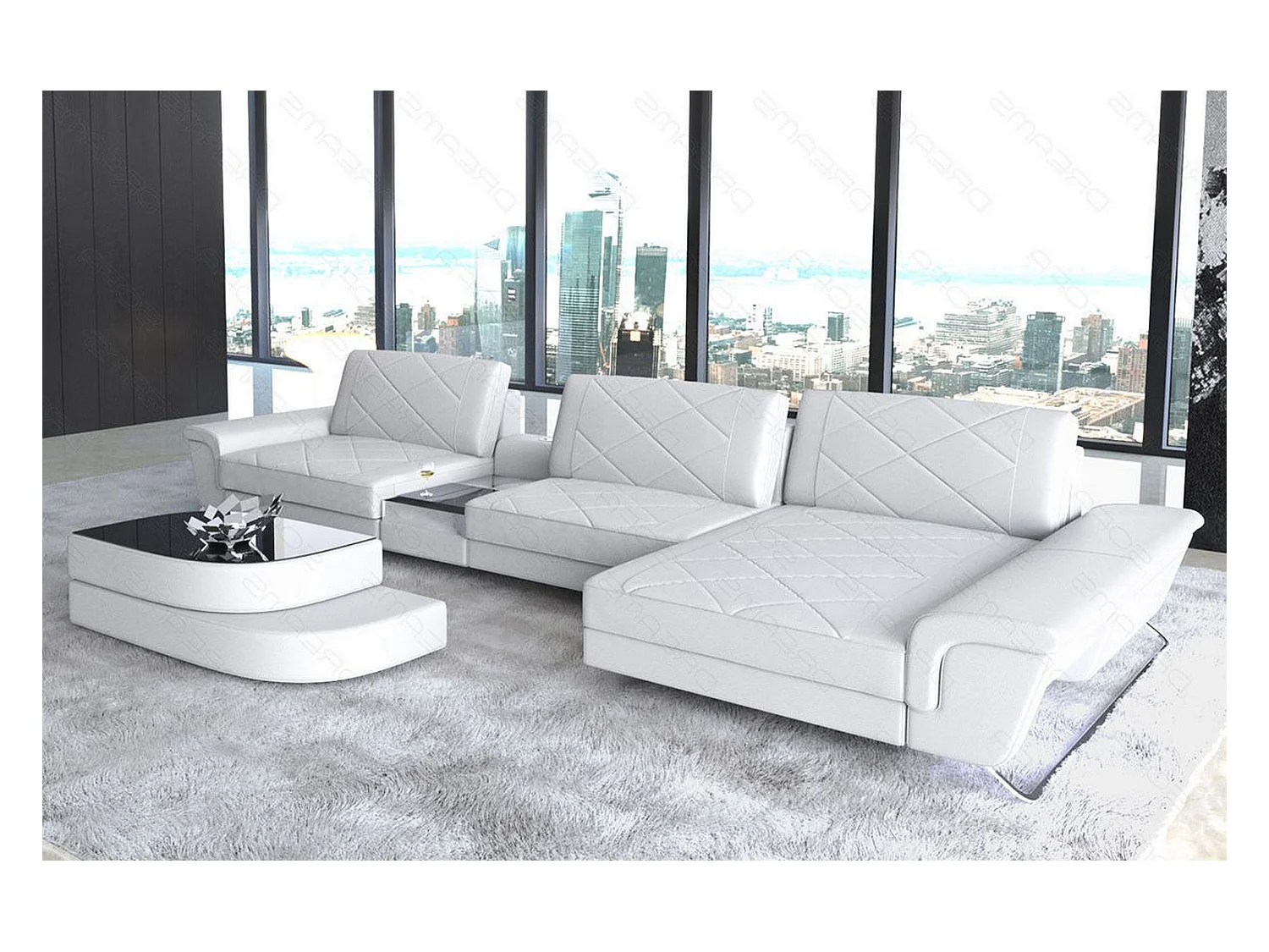 Ledersofa Bari L Ledermix Schwarz Weiß Rechts