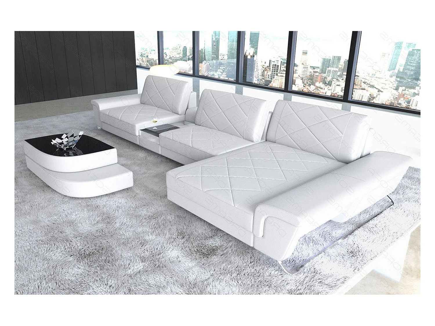 Ledersofa Bari L Ledermix Schwarz Weiß Rechts