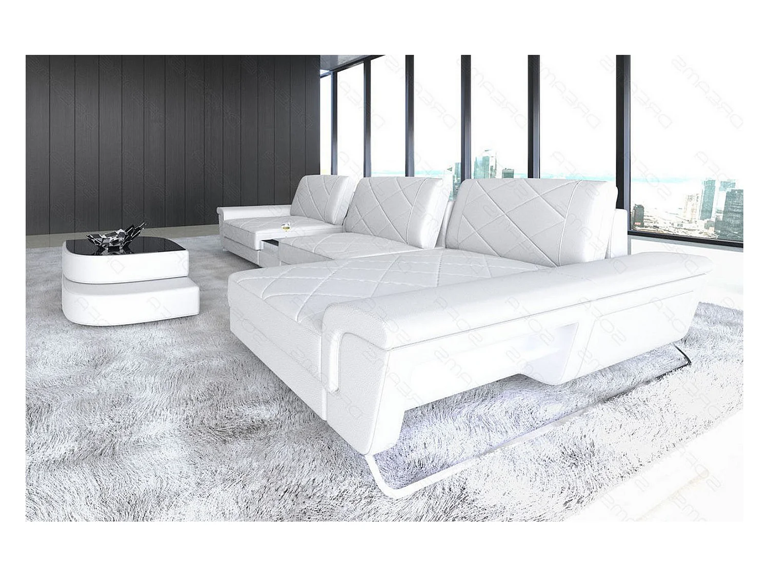 Ledersofa Bari L Ledermix Schwarz Weiß Rechts