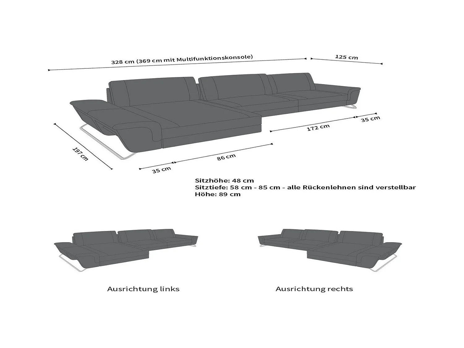 Ledersofa Bari L Ledermix Schwarz Weiß Rechts