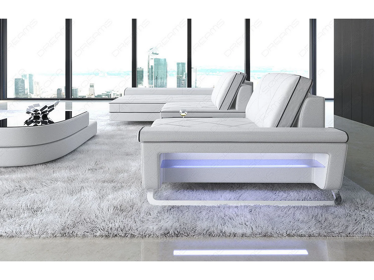 Ledersofa Bari L Ledermix Weiß Schwarz Links