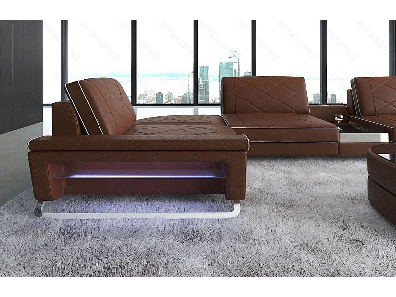 Sofa Bari U Leder Kunstleder Hellbraun Weiß Rechts