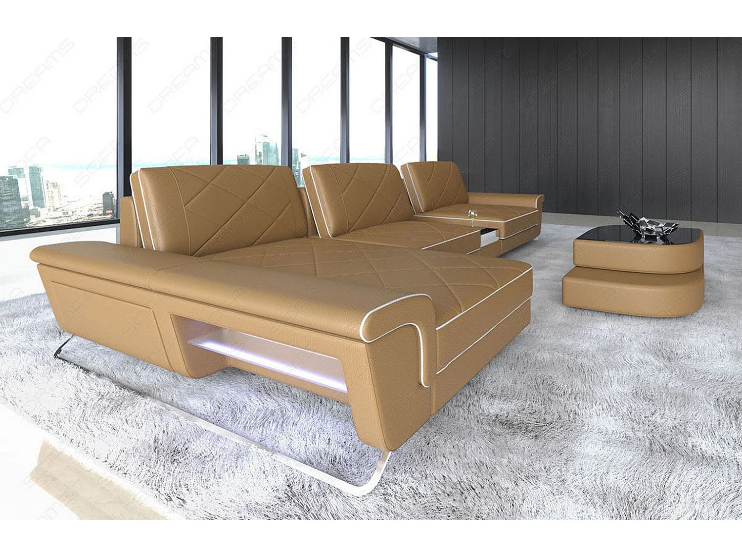 Ledersofa Bari L Ledermix Sandbeige Weiß Links