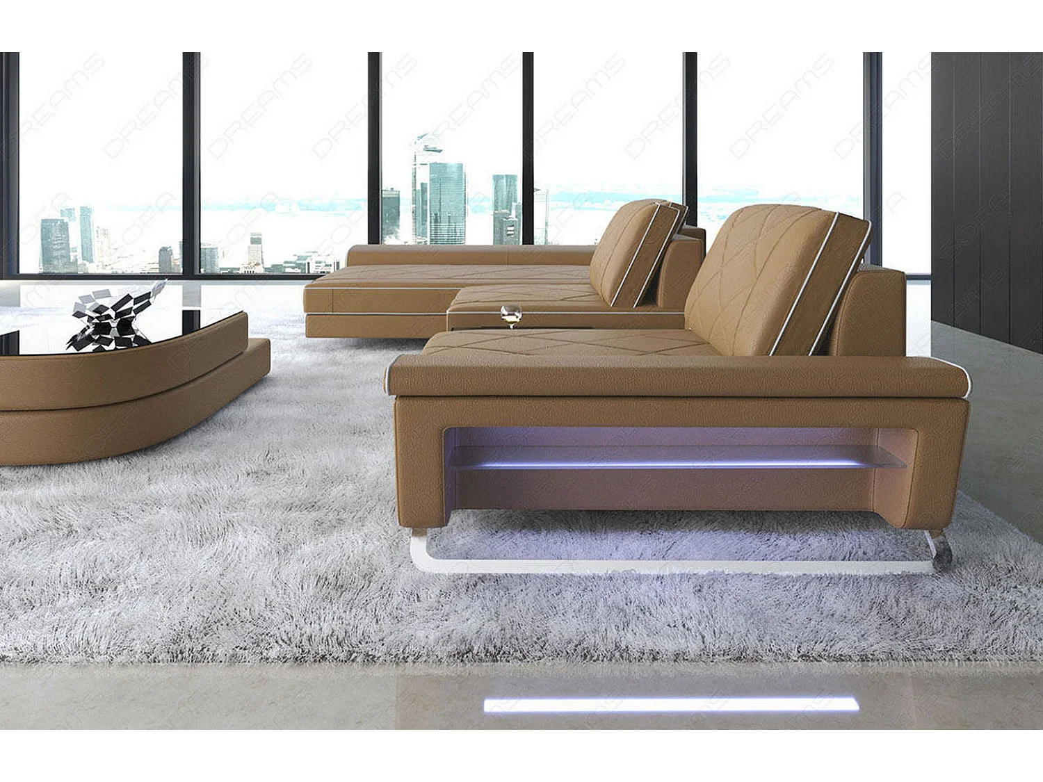 Ledersofa Bari L Ledermix Sandbeige Weiß Links