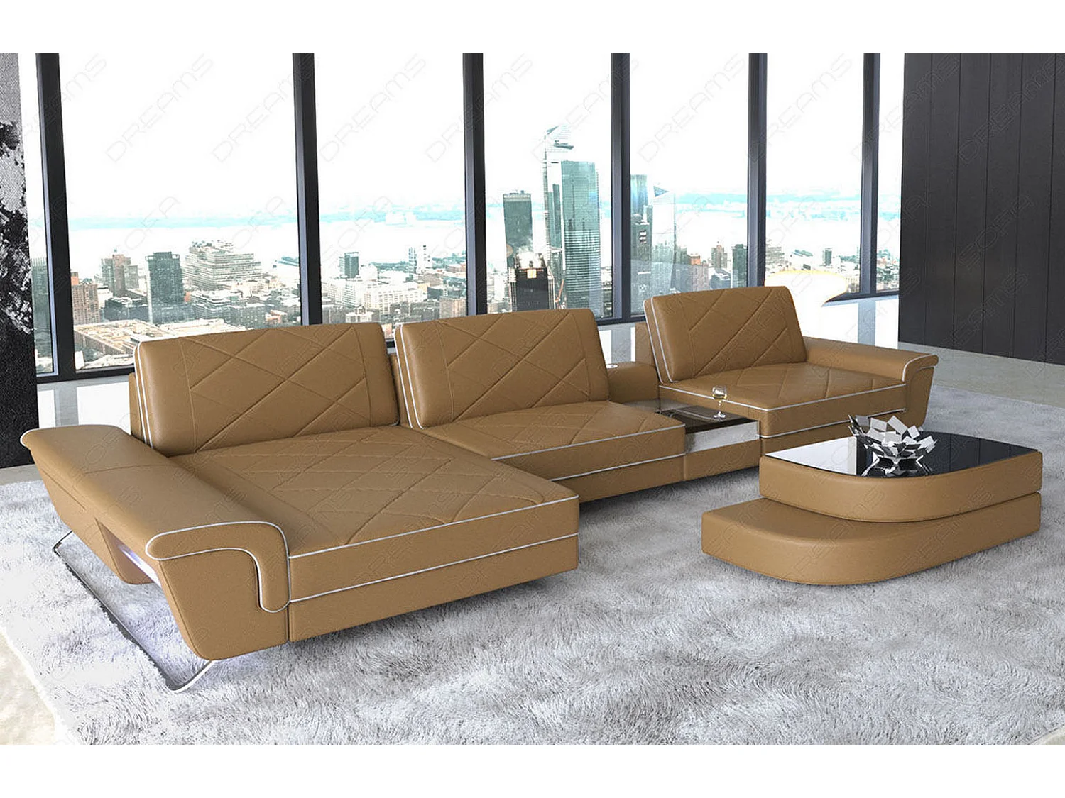 Ledersofa Bari L Ledermix Sandbeige Weiß Links