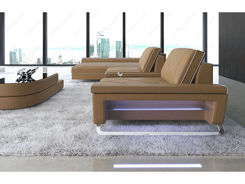 Ledersofa Bari L Ledermix Sandbeige Weiß Links