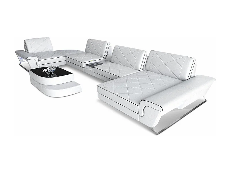 Sofa Bari U Leder Ledermix Weiß Schwarz Rechts