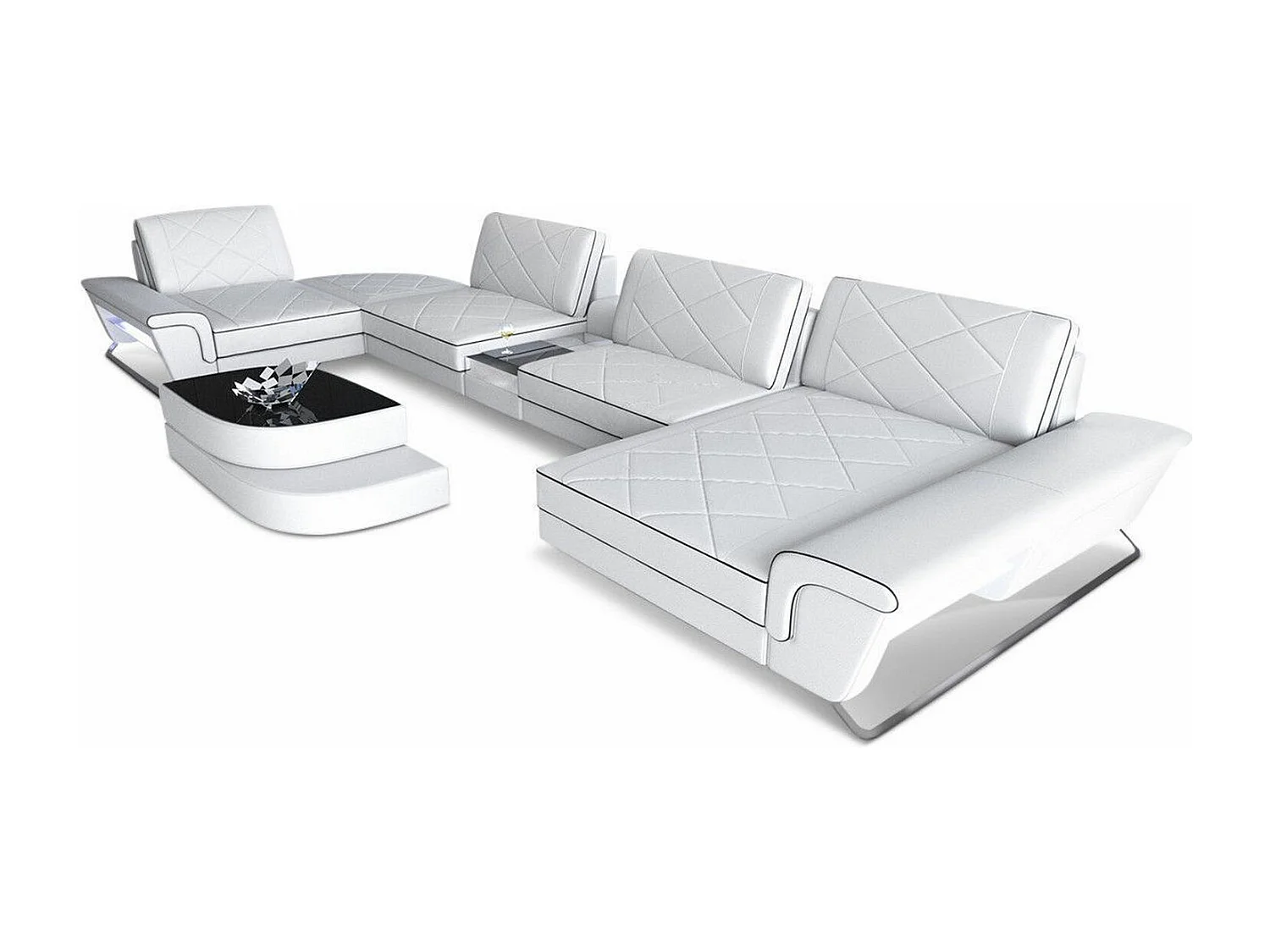 Sofa Bari U Leder Ledermix Weiß Schwarz Rechts