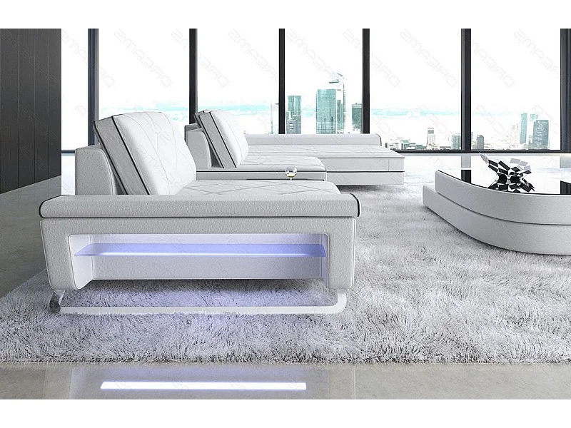 Ledersofa Bari L Kunstleder Weiß Schwarz Rechts