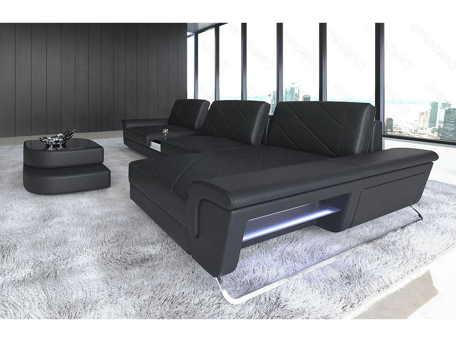 Ledersofa Bari L Echtleder Schwarz Rechts