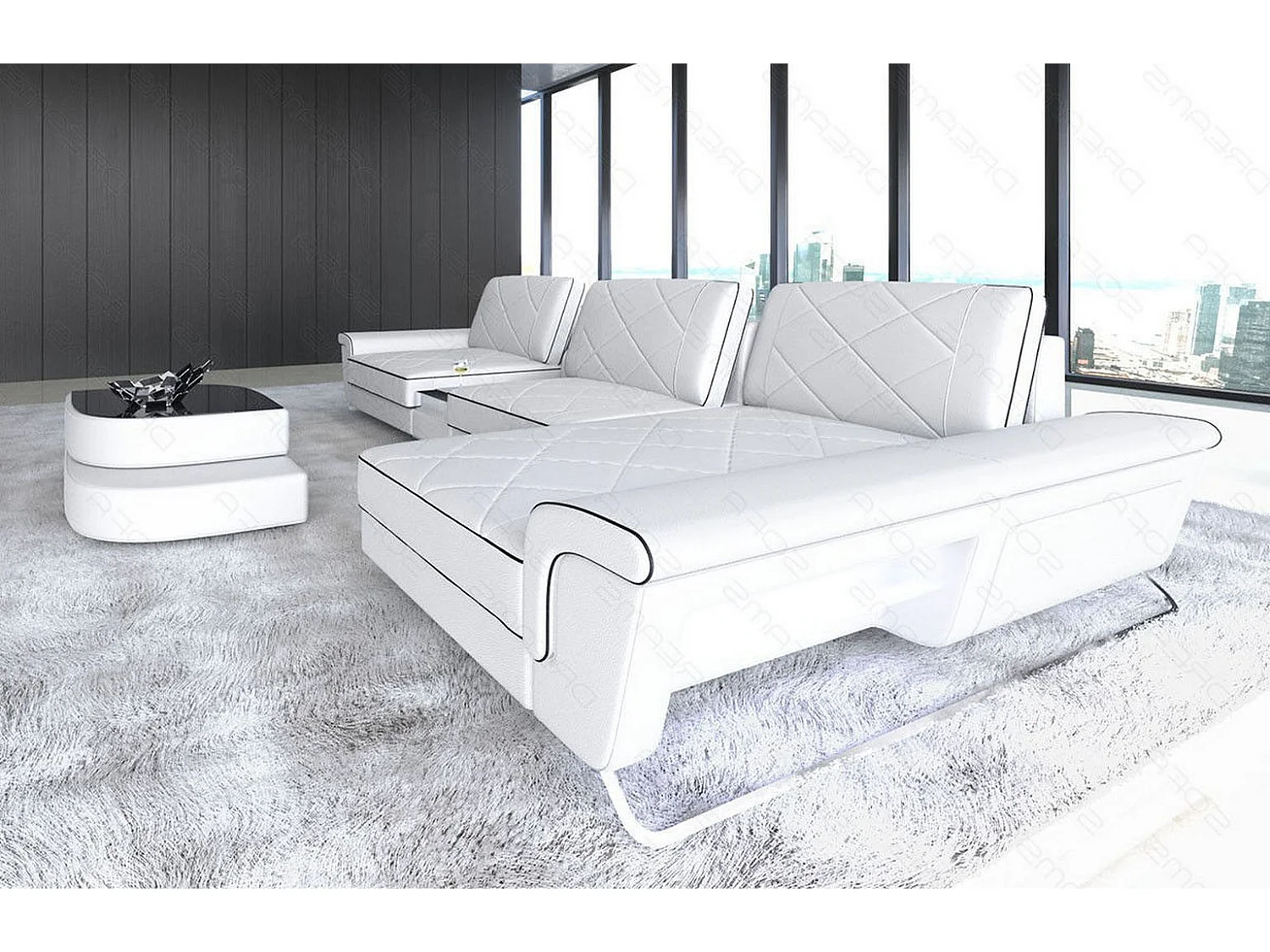 Ledersofa Bari L Ledermix Weiß Schwarz Rechts