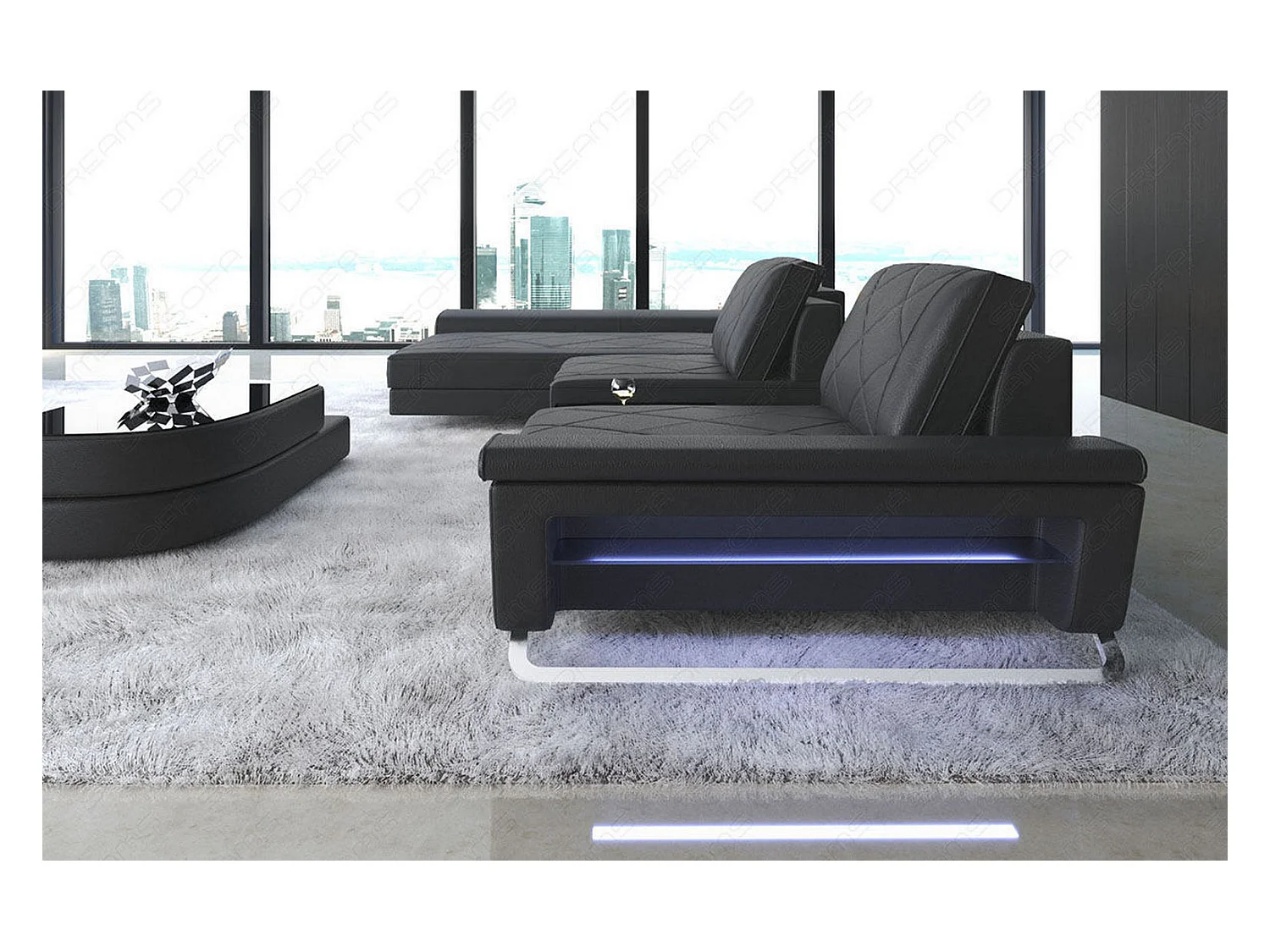 Ledersofa Bari L Echtleder Schwarz Links