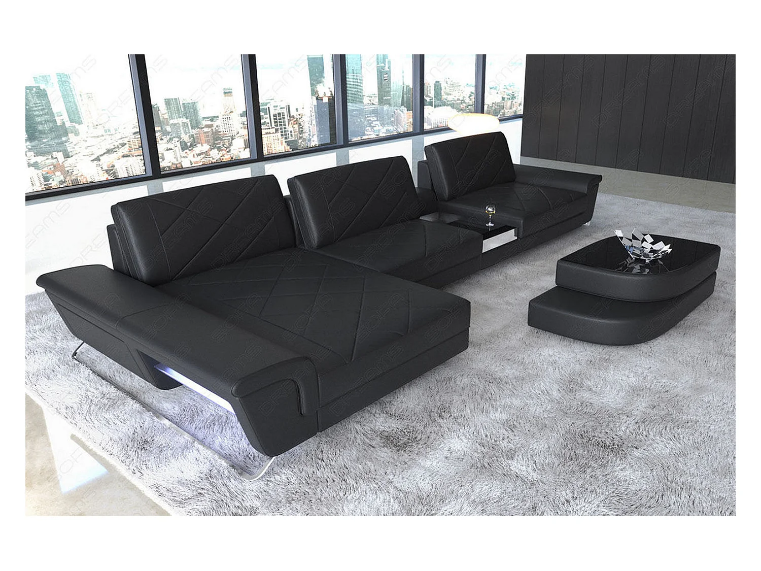 Ledersofa Bari L Echtleder Schwarz Links