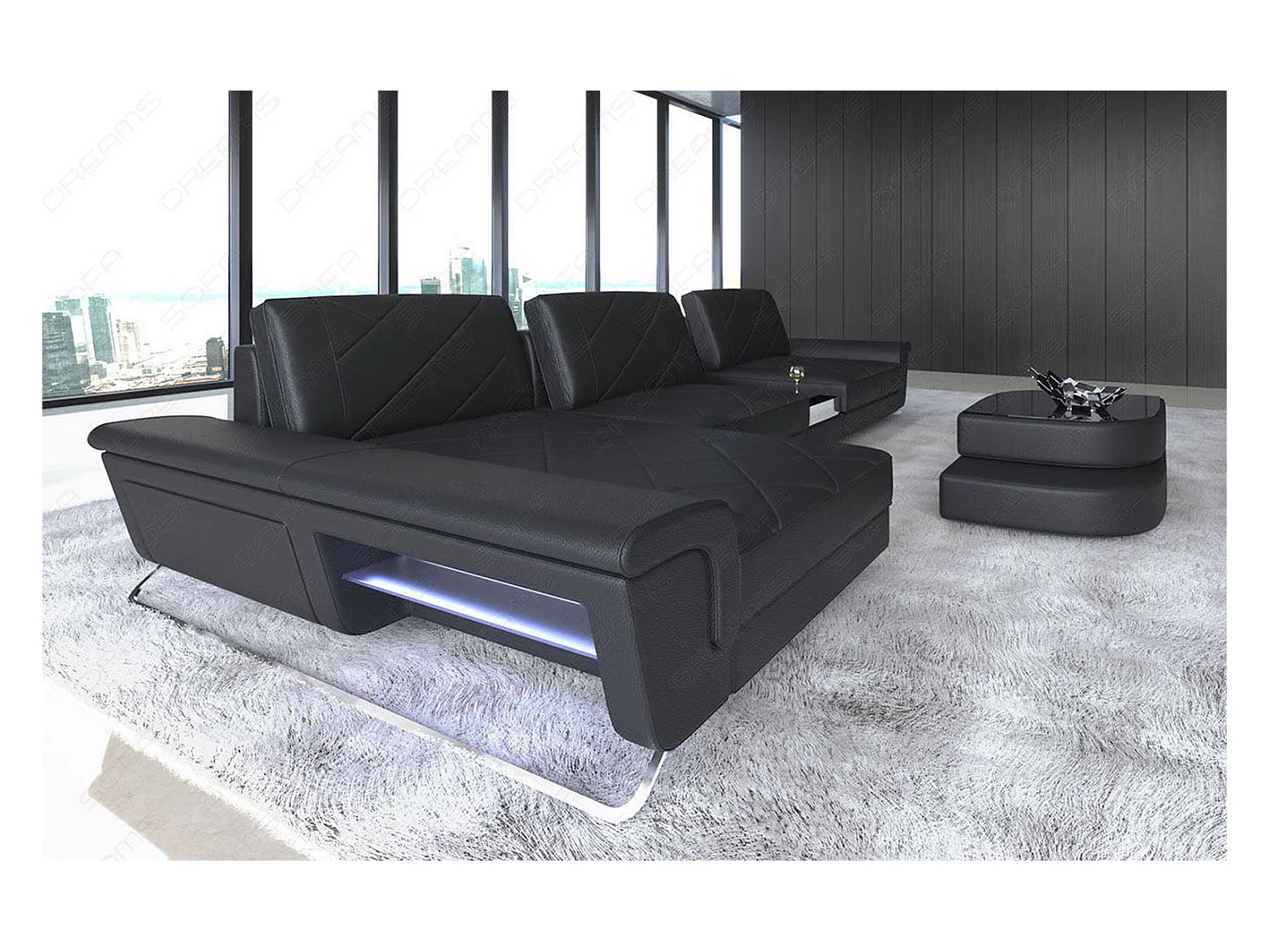 Ledersofa Bari L Echtleder Schwarz Links