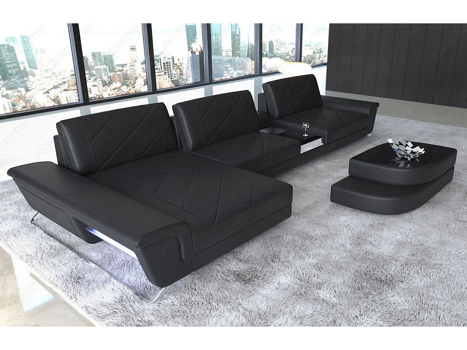 Ledersofa Bari L Echtleder Schwarz Links