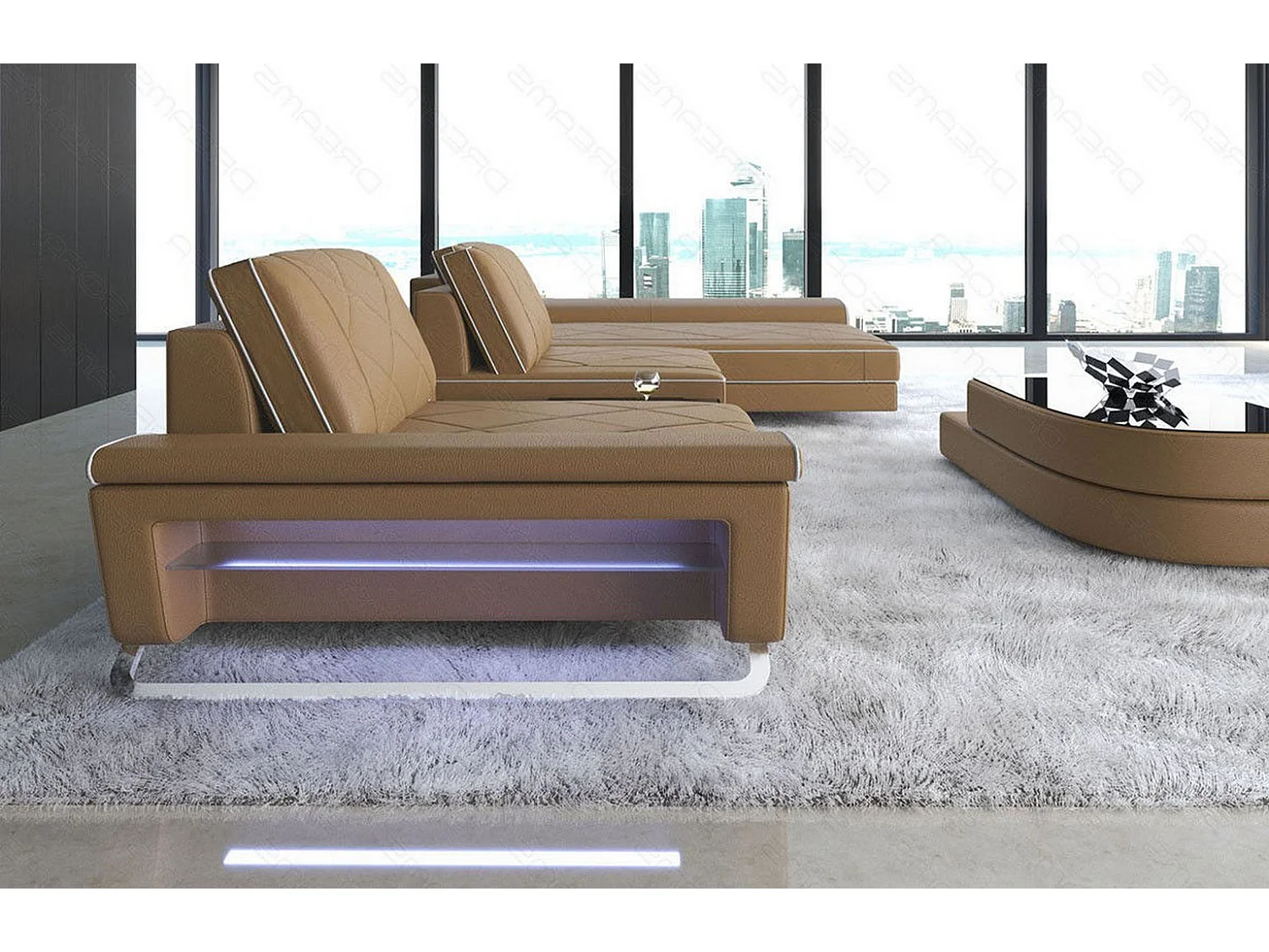 Ledersofa Bari L Ledermix Sandbeige Weiß Rechts