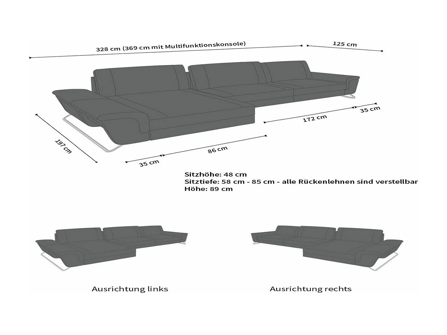 Ledersofa Bari L Ledermix Schwarz Links