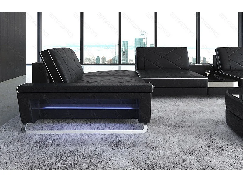 Sofa Bari U Leder Ledermix Schwarz Weiß Rechts