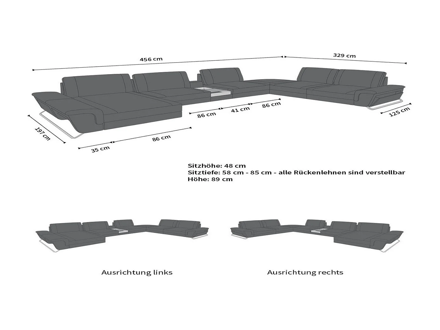 Sofa Bari U XXL Leder Echtleder Sandbeige Braun Rechts
