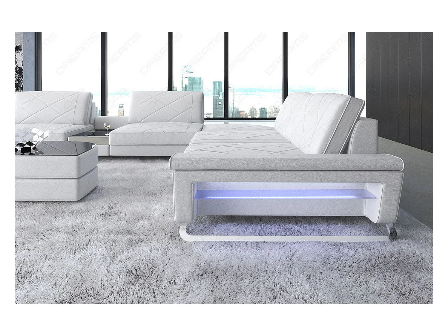 Sofa Bari U XXL Leder Ledermix Weiß Links