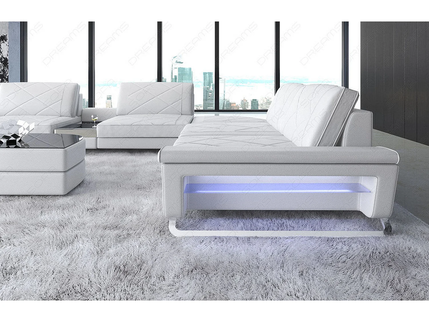 Sofa Bari U XXL Leder Ledermix Weiß Links