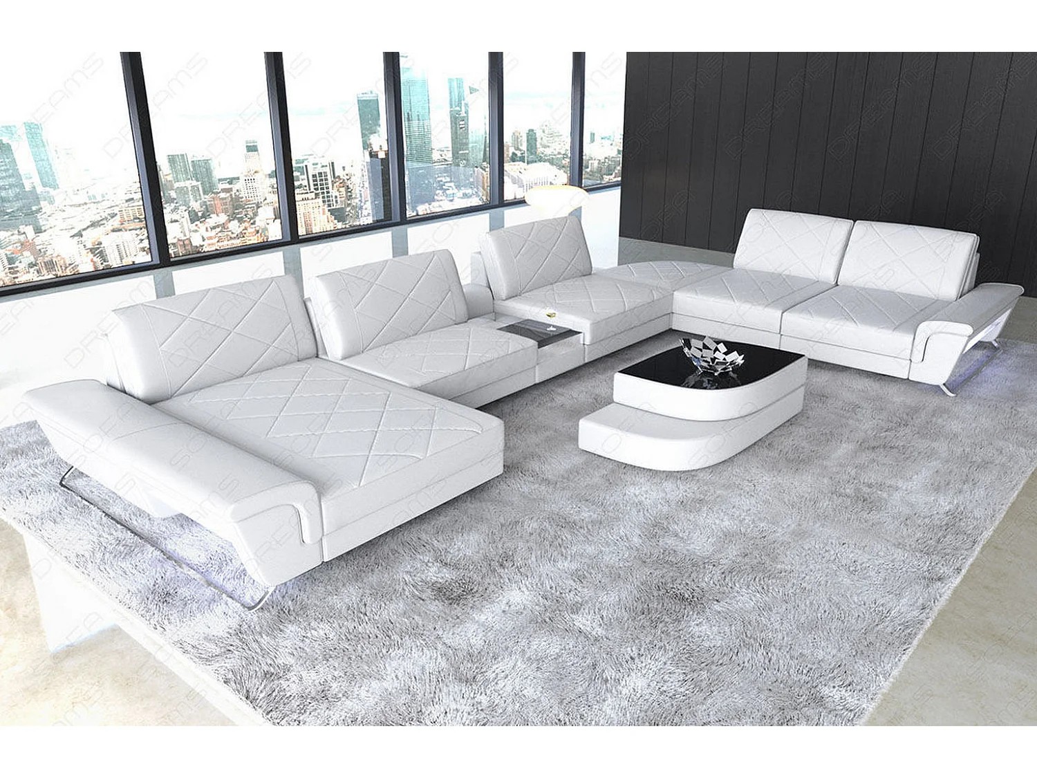 Sofa Bari U XXL Leder Ledermix Weiß Links