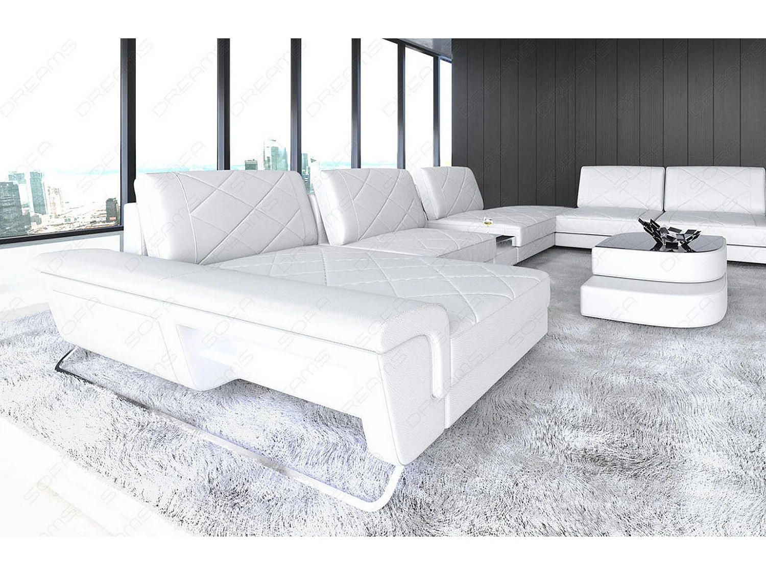 Sofa Bari U XXL Leder Ledermix Weiß Links