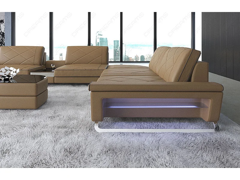 Sofa Bari U XXL Leder Ledermix Sandbeige Braun Links