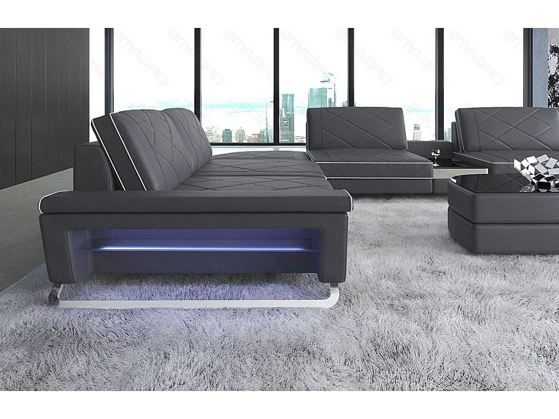 Sofa Bari U XXL Leder Ledermix Grau Weiß Rechts