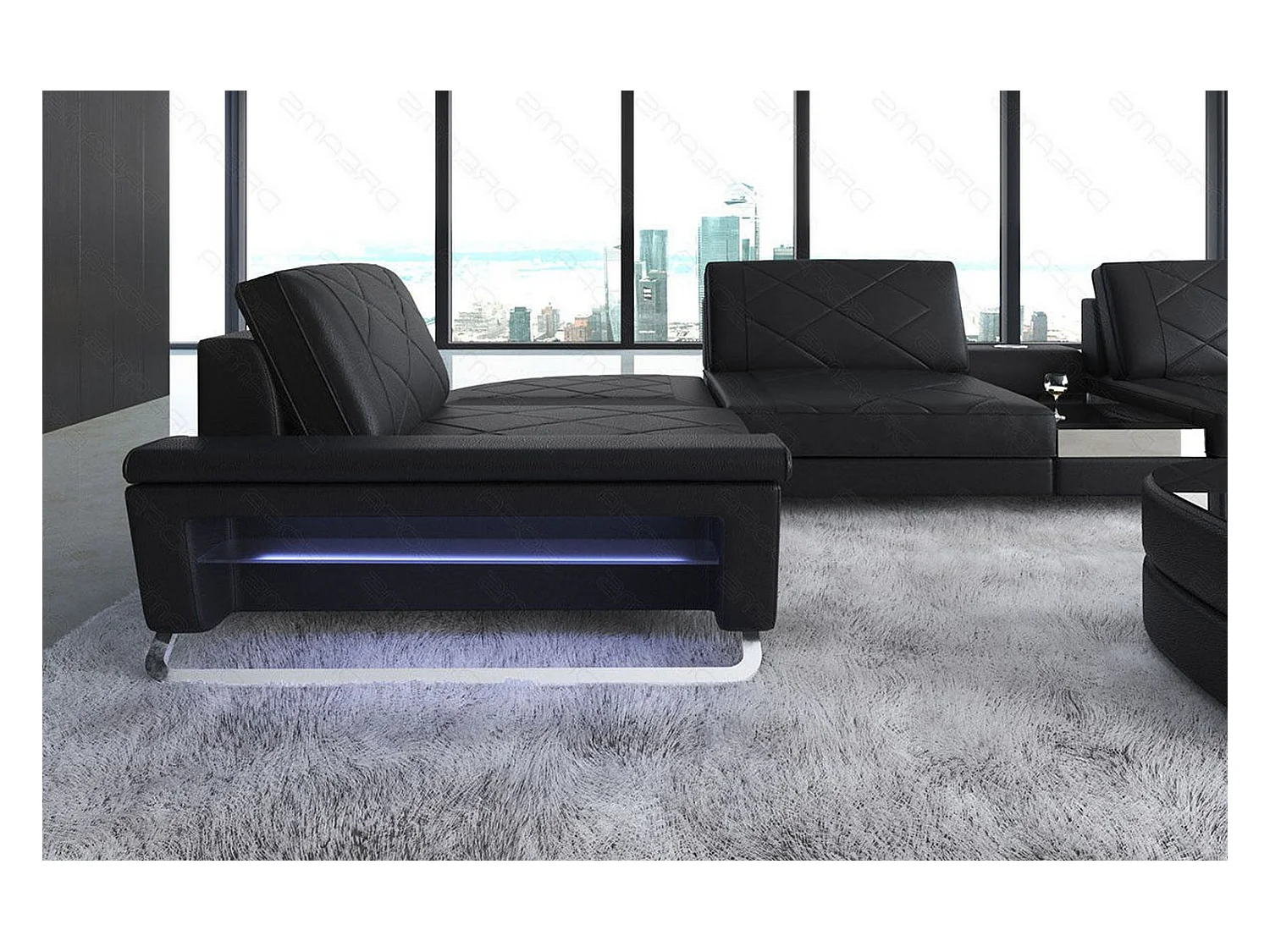 Sofa Bari U Leder Echtleder Schwarz Rechts