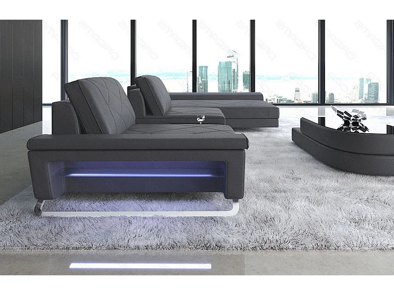 Ledersofa Bari L Ledermix Schwarz Grau Rechts