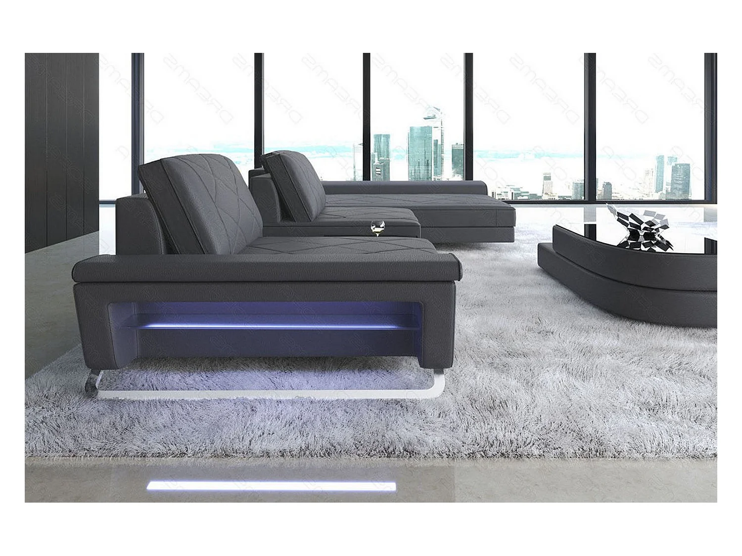 Ledersofa Bari L Ledermix Schwarz Grau Rechts