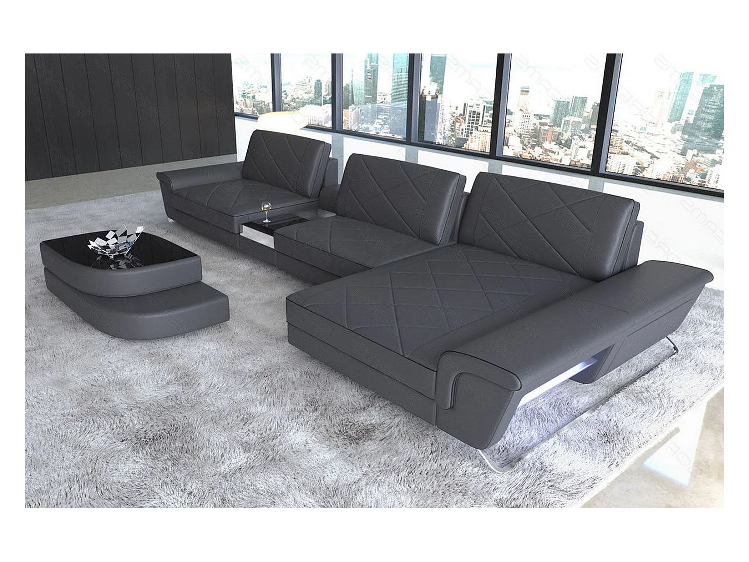 Ledersofa Bari L Ledermix Schwarz Grau Rechts