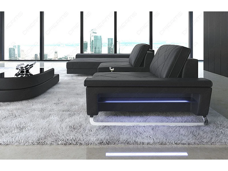 Ledersofa Bari L Kunstleder Schwarz Links