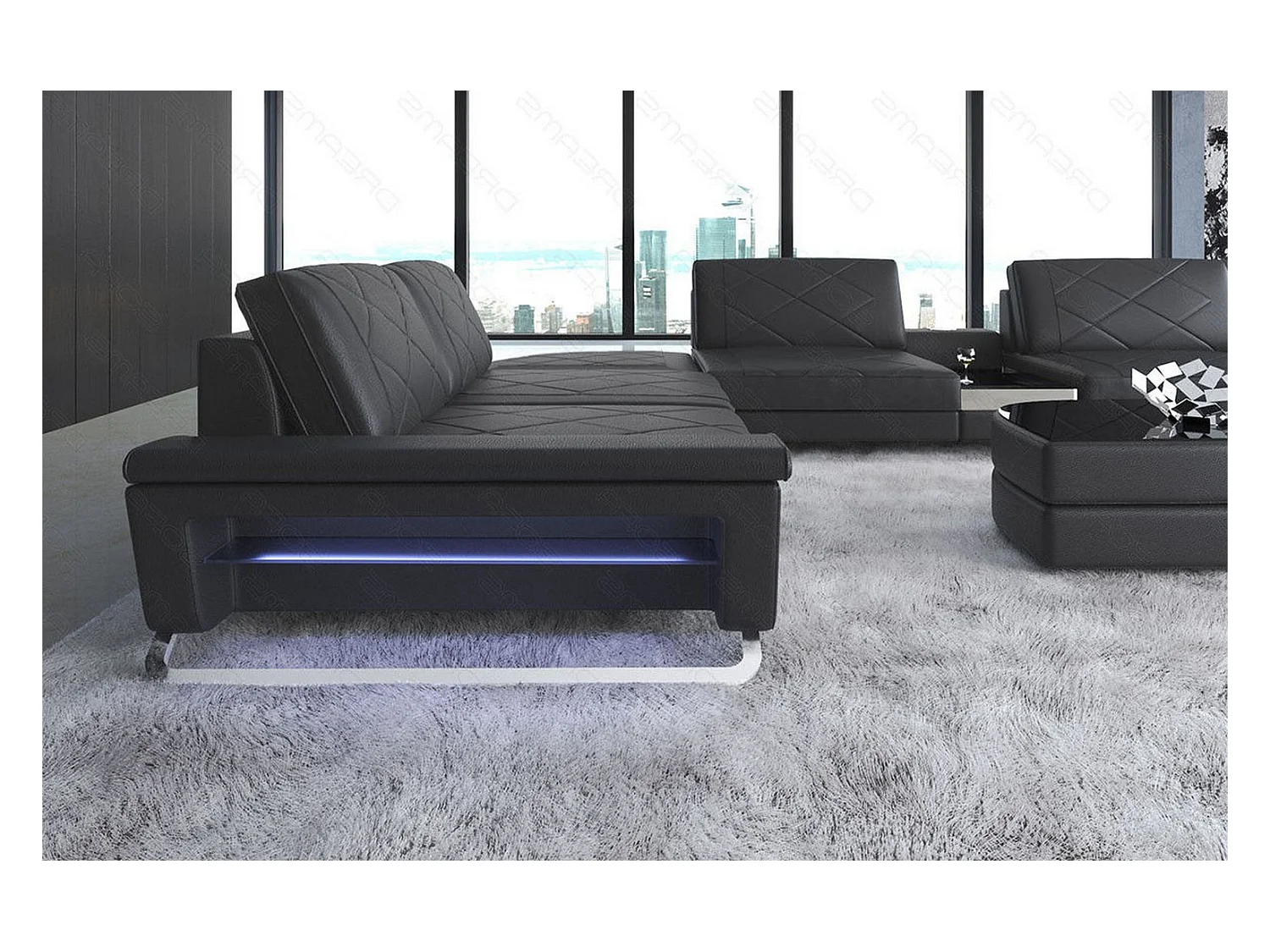 Sofa Bari U XXL Leder Ledermix Schwarz Rechts