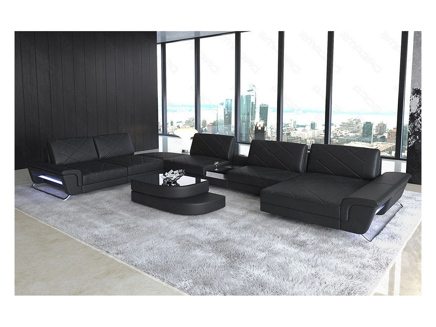 Sofa Bari U XXL Leder Ledermix Schwarz Rechts