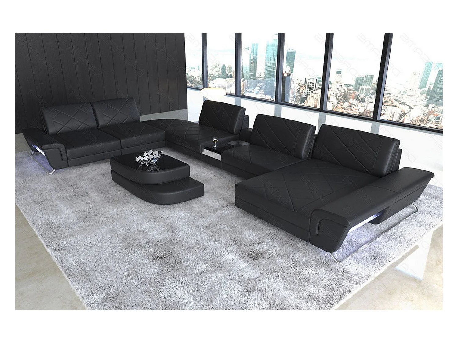 Sofa Bari U XXL Leder Ledermix Schwarz Rechts