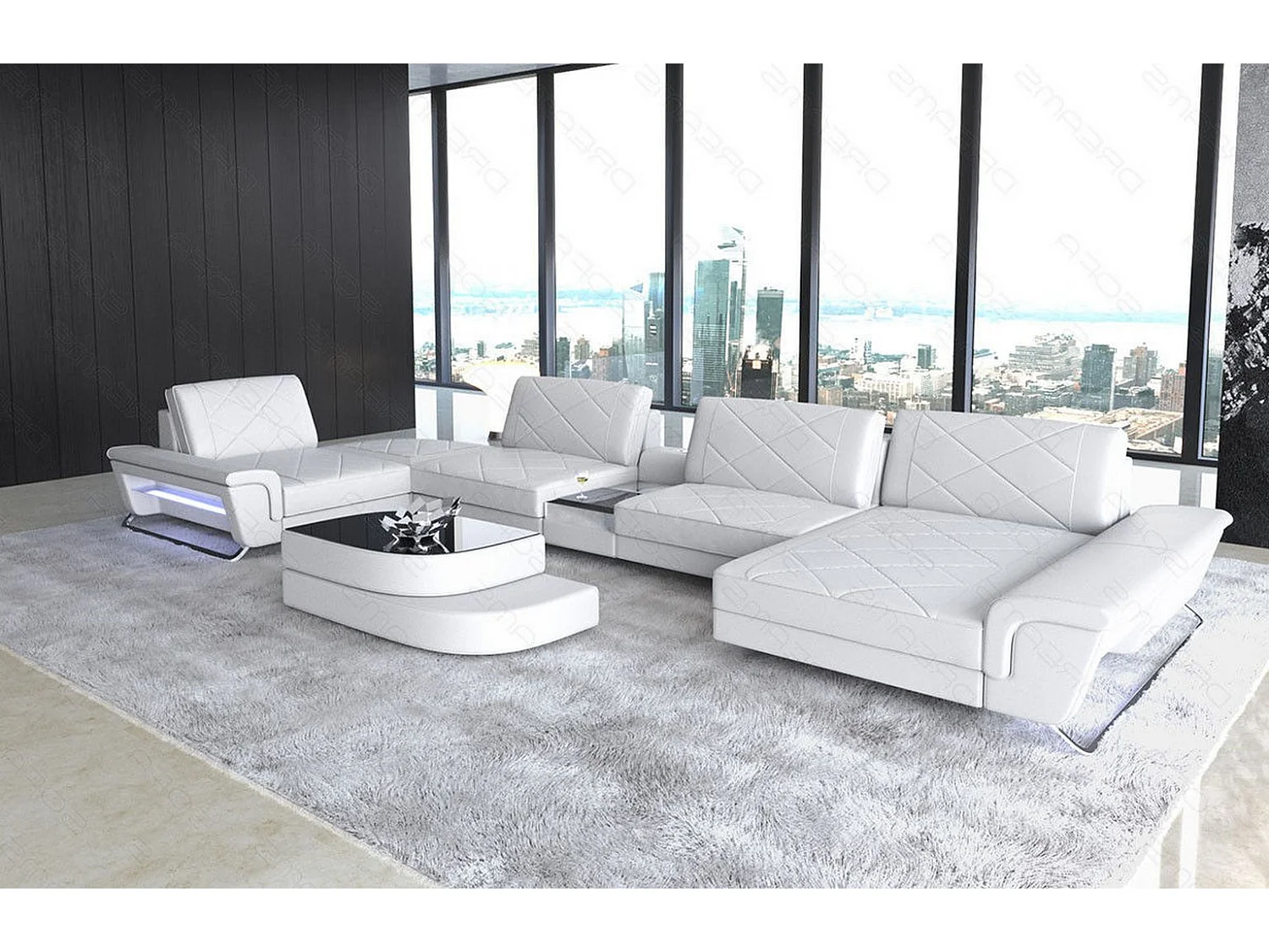 Sofa Bari U Leder Ledermix Weiß Rechts