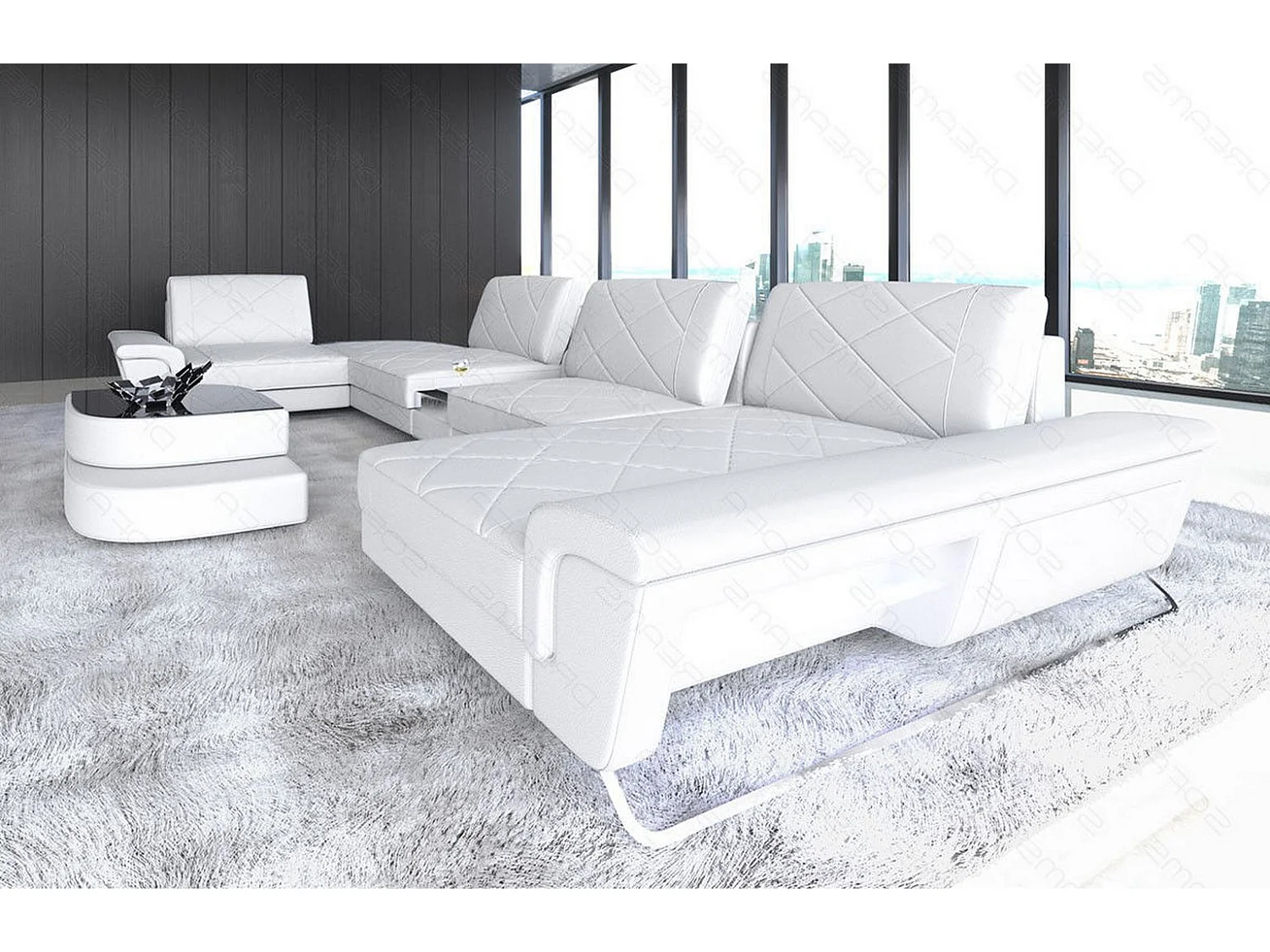 Sofa Bari U Leder Ledermix Weiß Rechts