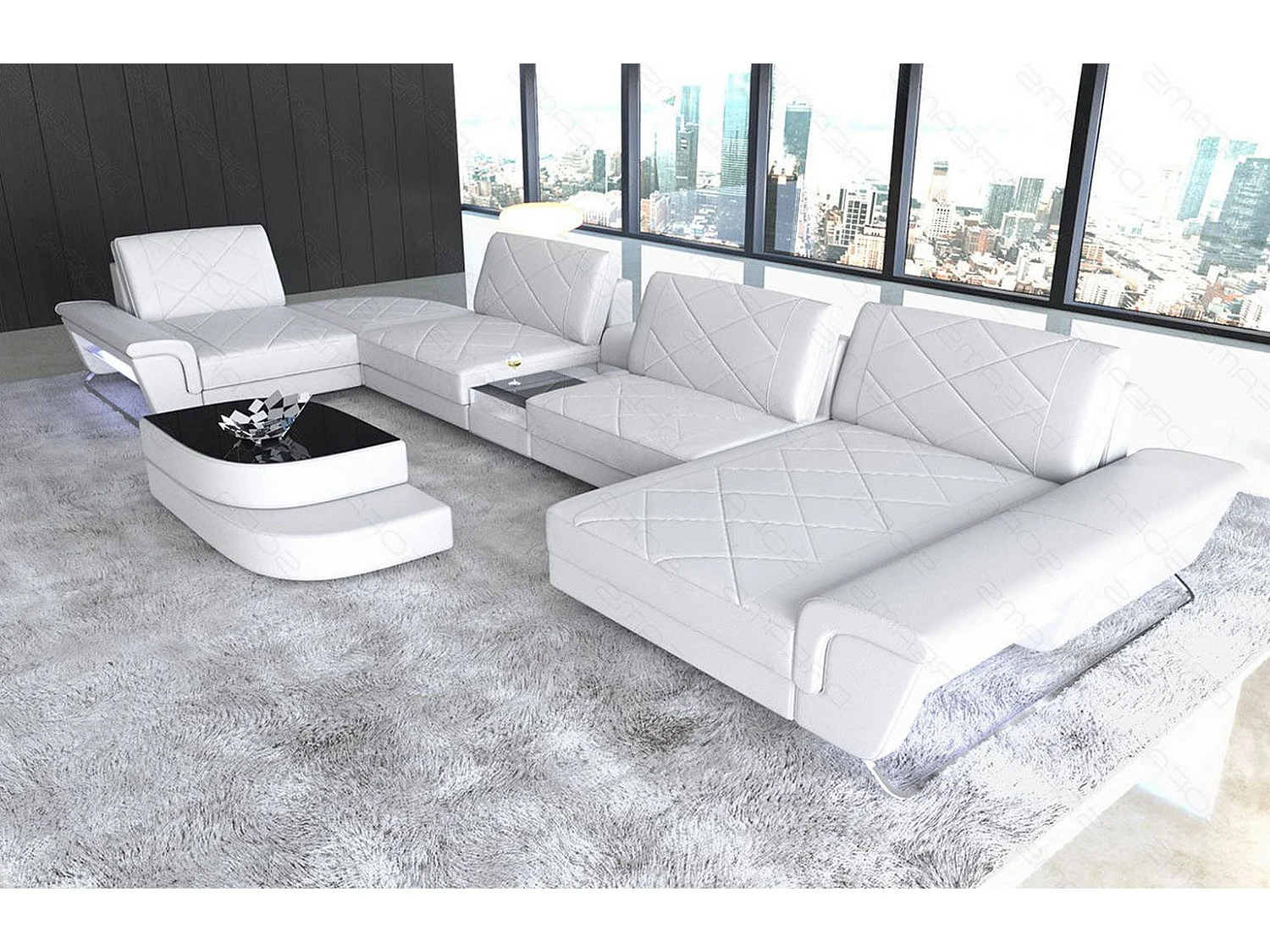 Sofa Bari U Leder Ledermix Weiß Rechts