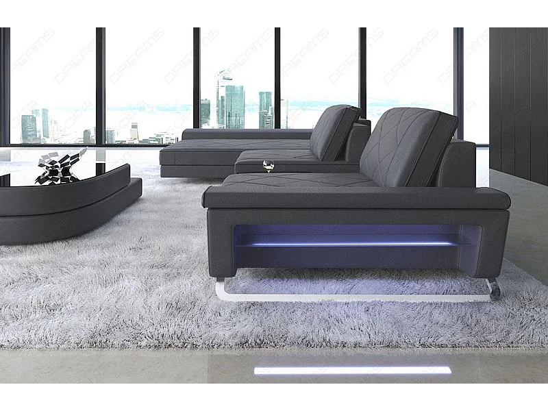 Ledersofa Bari L Ledermix Schwarz Grau Links