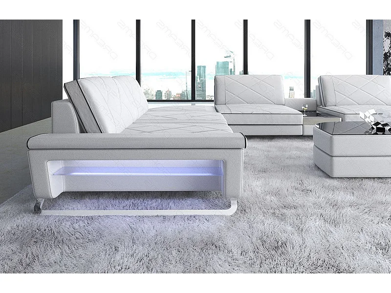 Sofa Bari U XXL Leder Ledermix Weiß Schwarz Rechts